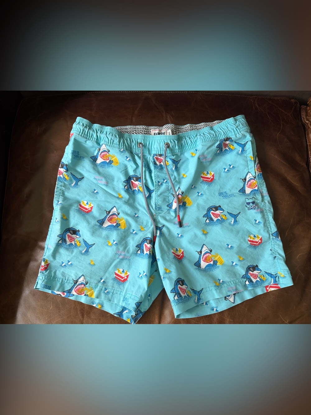 Men's Party Pants Shark Print Swim Trunks with Drawstring (L)